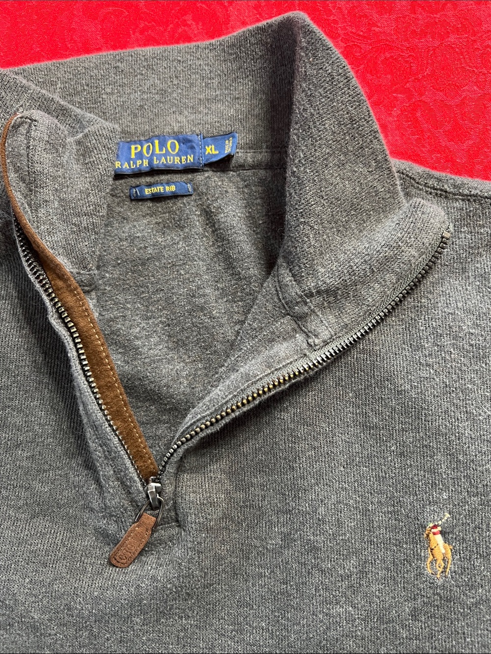 Polo Ralph Lauren Men’s Dark Gray Estate Rib Half-Zip Pullover Gold Pony